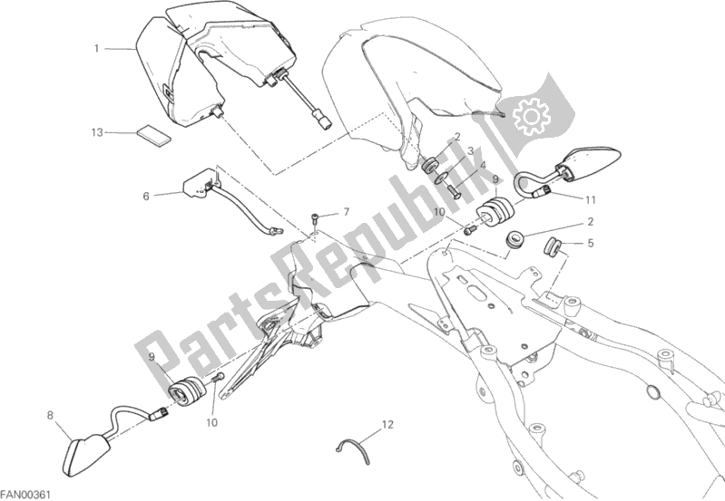 All parts for the Taillight of the Ducati Hypermotard 950 2019